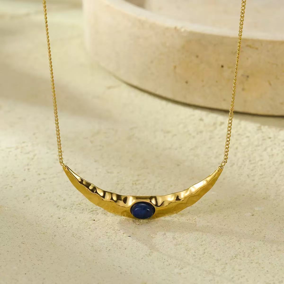 Moon-shaped Design with Natural Stone Necklace