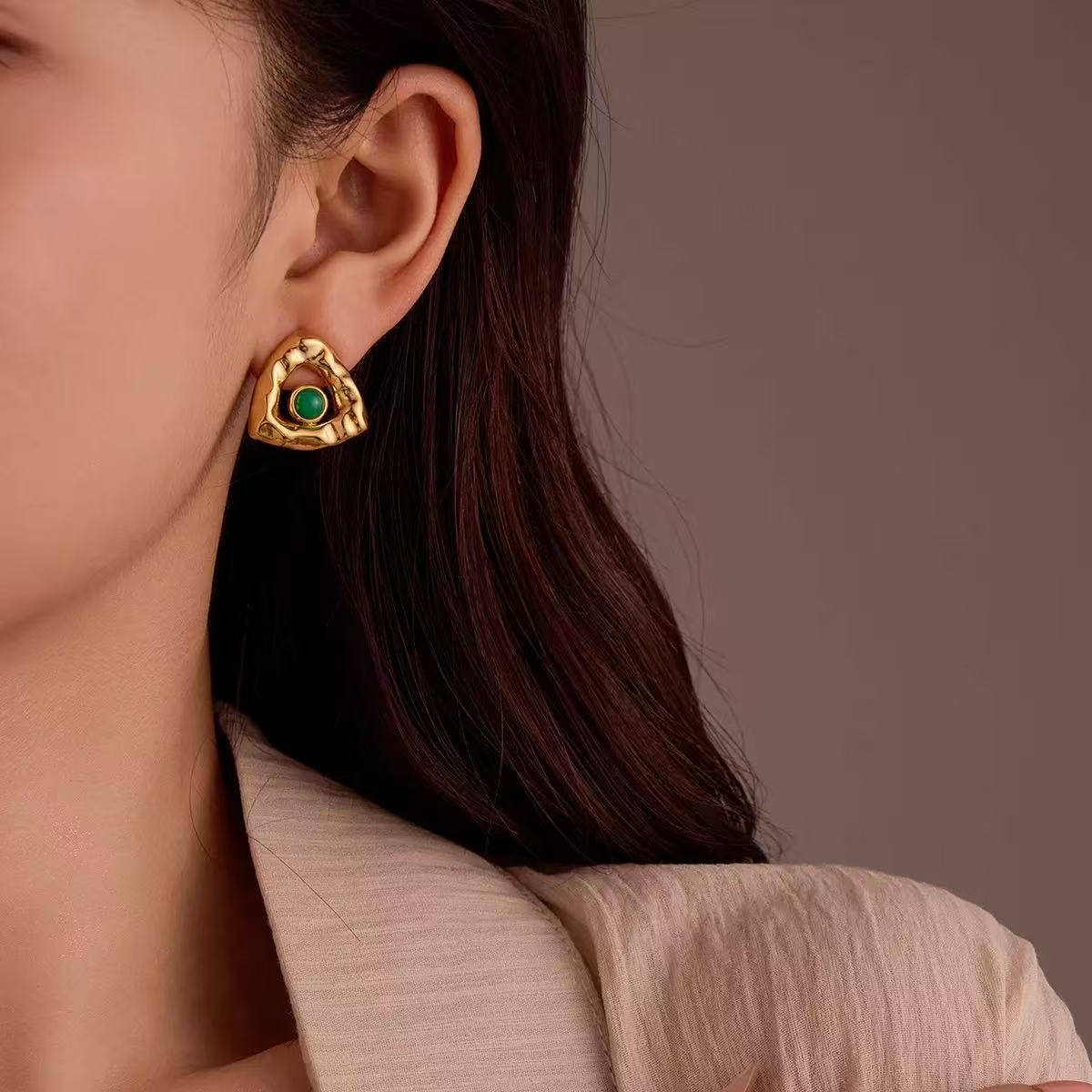 Triangular-shaped Design with Natural Stone Earring