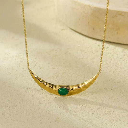 Moon-shaped Design with Natural Stone Necklace