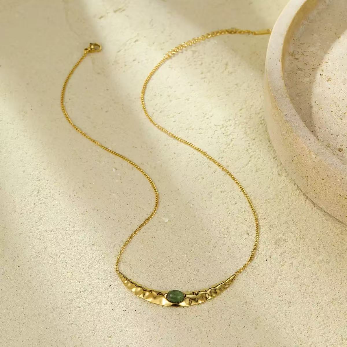 Moon-shaped Design with Natural Stone Necklace