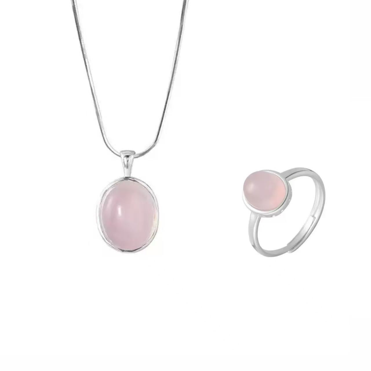 Natural Pink Chalcedony S925 Sterling Silver SET