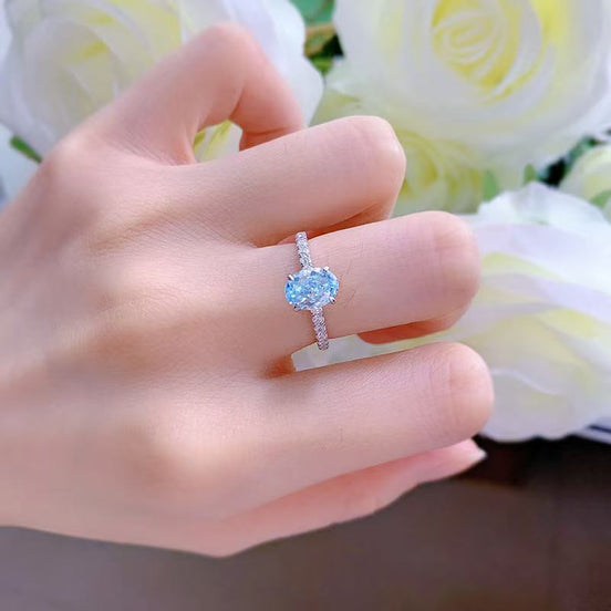 High Carbon Diamond S925 Sterling Silver Ring-Blue Oval