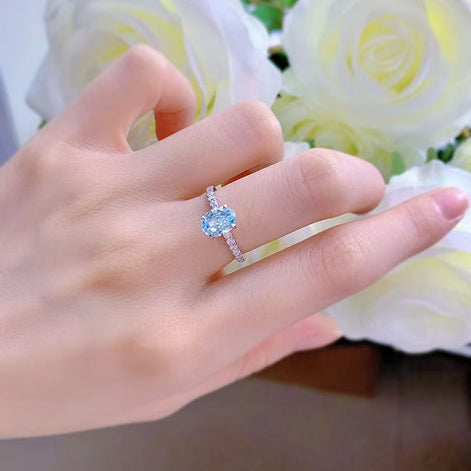 High Carbon Diamond S925 Sterling Silver Ring-Blue Oval