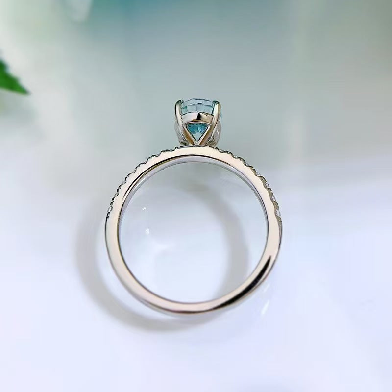High Carbon Diamond S925 Sterling Silver Ring-Blue Oval