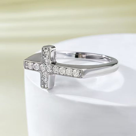 Cross Design S925 Sterling Silver Ring Set with 5A Zircon
