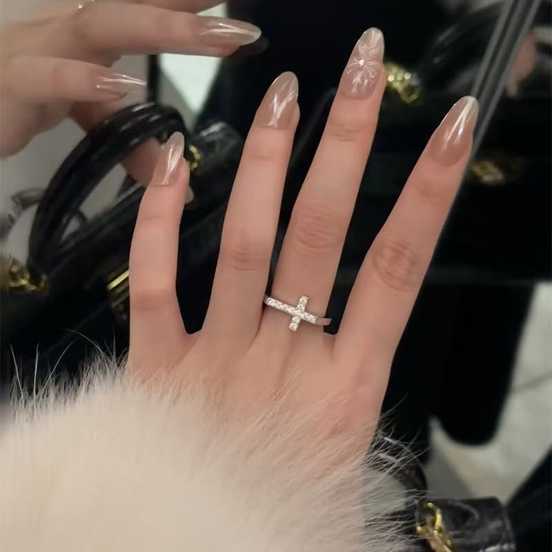 Cross Design S925 Sterling Silver Ring Set with 5A Zircon