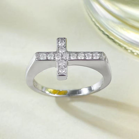 Cross Design S925 Sterling Silver Ring Set with 5A Zircon