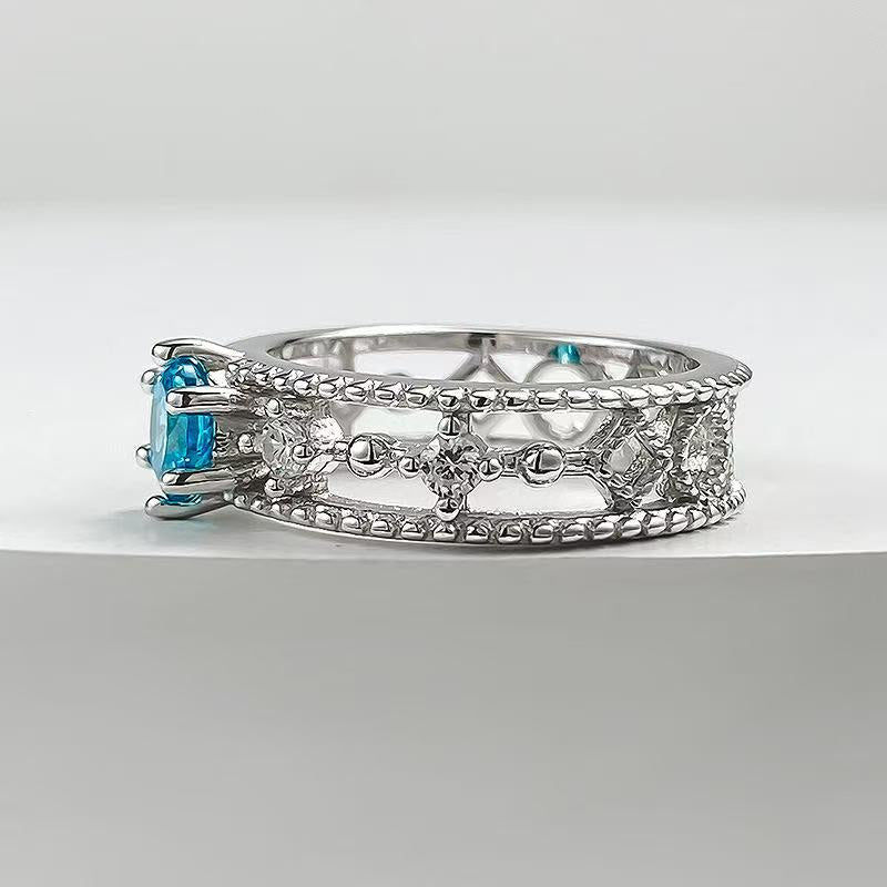 Sea Blue Diamond Hollow Out Design Ring