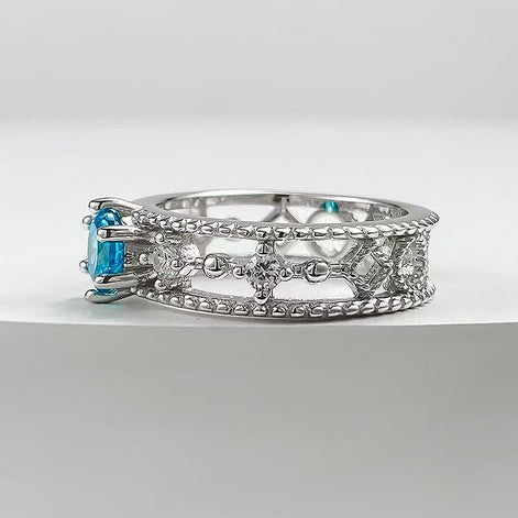 Sea Blue Diamond Hollow Out Design Ring