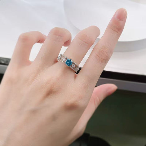 Sea Blue Diamond Hollow Out Design Ring