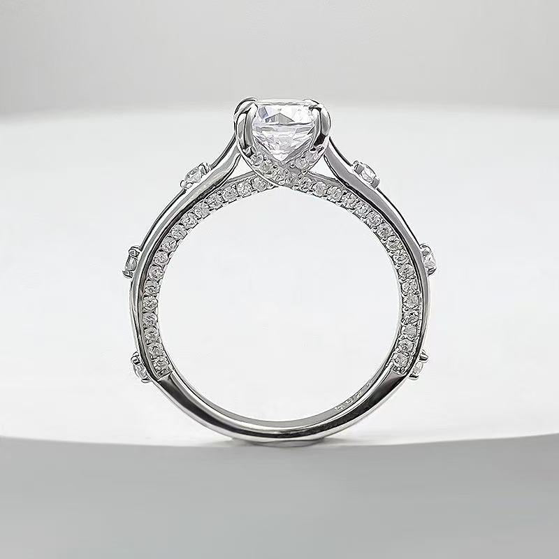 One Carat 5A Zircon Round S925 Sterling Silver Ring