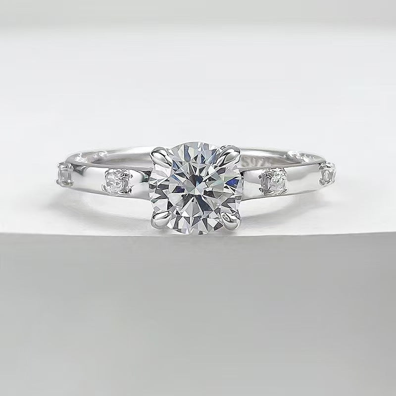 One Carat 5A Zircon Round S925 Sterling Silver Ring