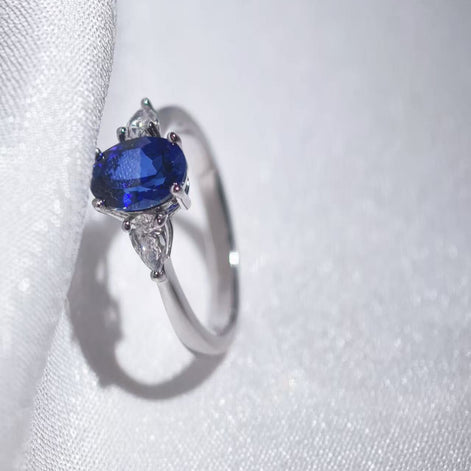 Oval Blue Zircon Design S925 Sterling Silver Ring