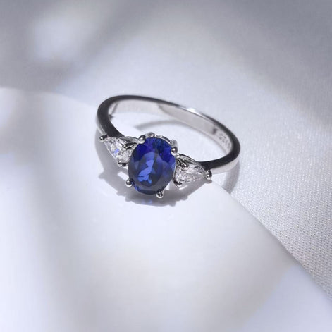 Oval Blue Zircon Design S925 Sterling Silver Ring