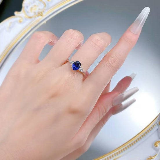 Oval Blue Zircon Design S925 Sterling Silver Ring