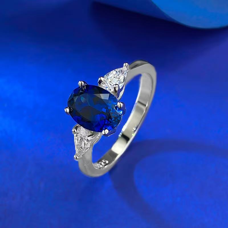 Oval Blue Zircon Design S925 Sterling Silver Ring