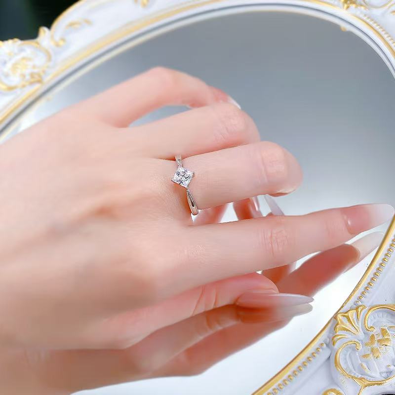 Square Design S925 Sterling Silver Ring Set with 5A Zircon