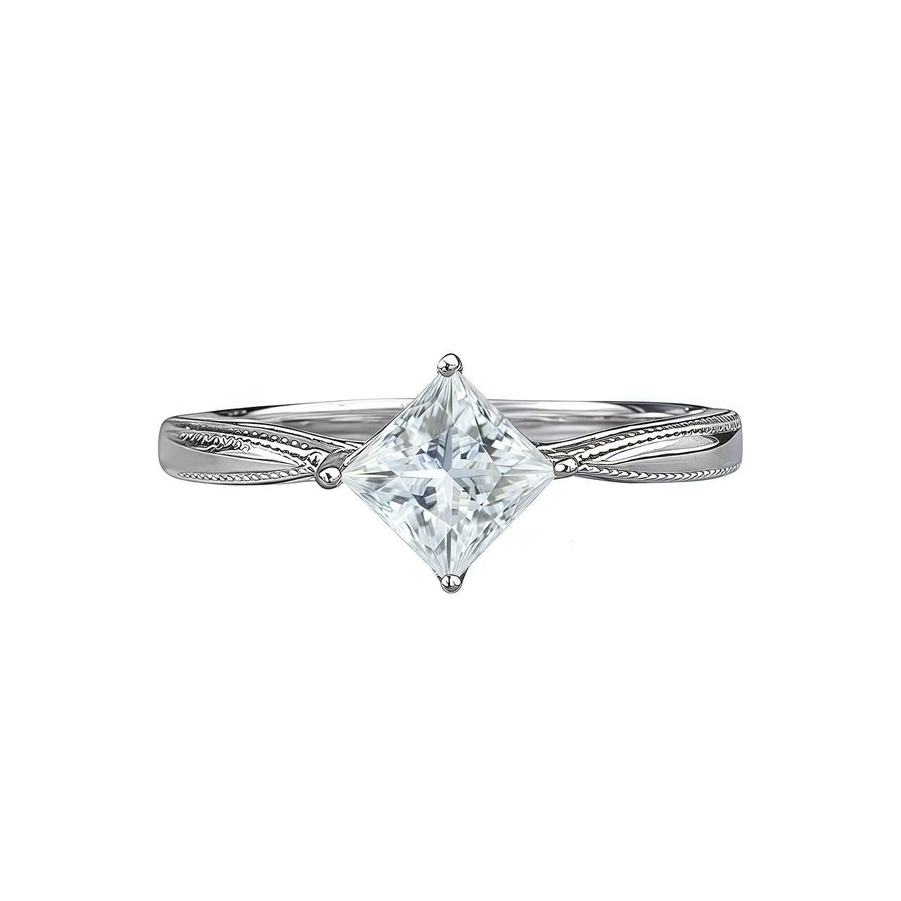 Square Design S925 Sterling Silver Ring Set with 5A Zircon