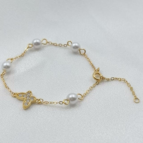 Butterfly Pendant Design Pearl Bracelet