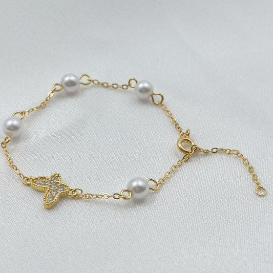 Butterfly Pendant Design Pearl Bracelet