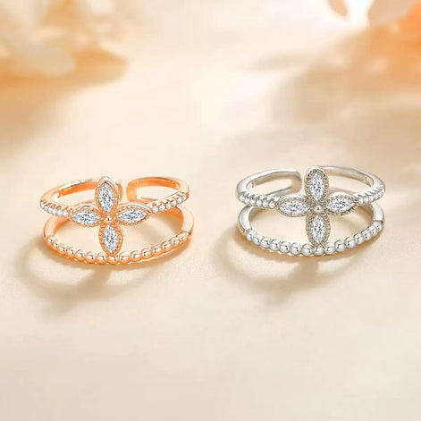 Double-layer Four leaf Clover Design S925 Sterling Silver Ring