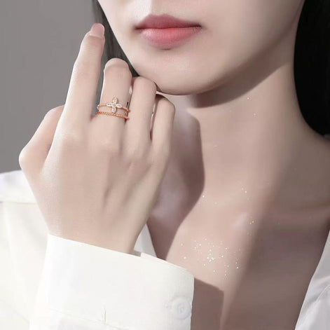 Double-layer Four leaf Clover Design S925 Sterling Silver Ring