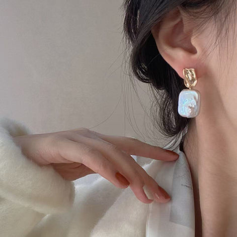 Baroque Pearl Square Earring