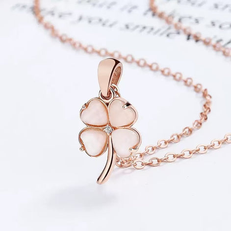 S925 Sterling Silver Four Leaf Clover Cat‘s Eye Necklace