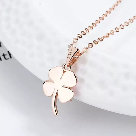 S925 Sterling Silver Four Leaf Clover Cat‘s Eye Necklace