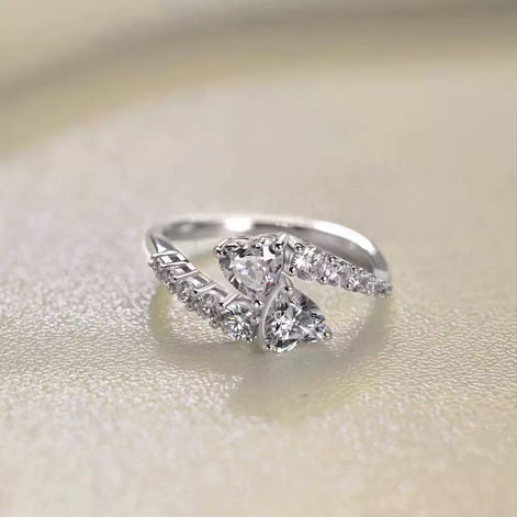 Double Hearts S925 Sterling Silver Ring Set with 5A Zircon