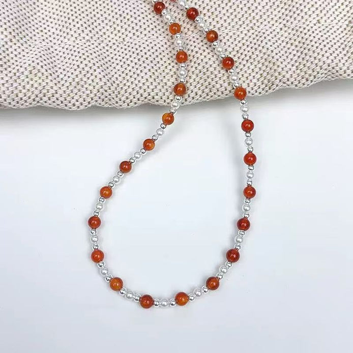Red Agate Pearl Necklace