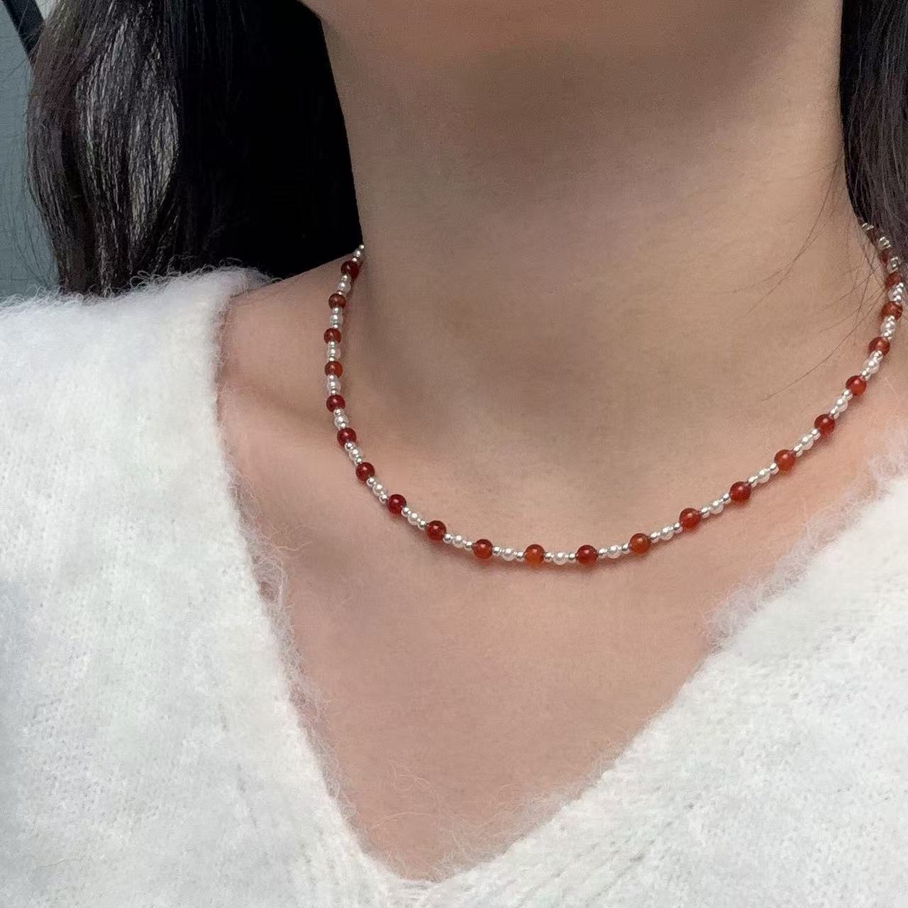 Red Agate Pearl Necklace