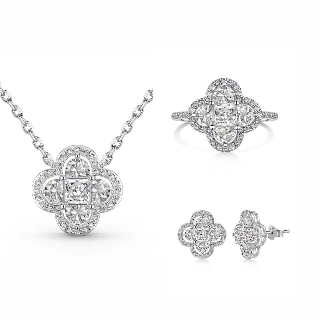 Silver Four-leaf Clover SET