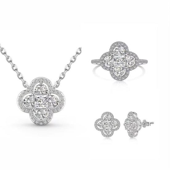 Silver Four-leaf Clover SET