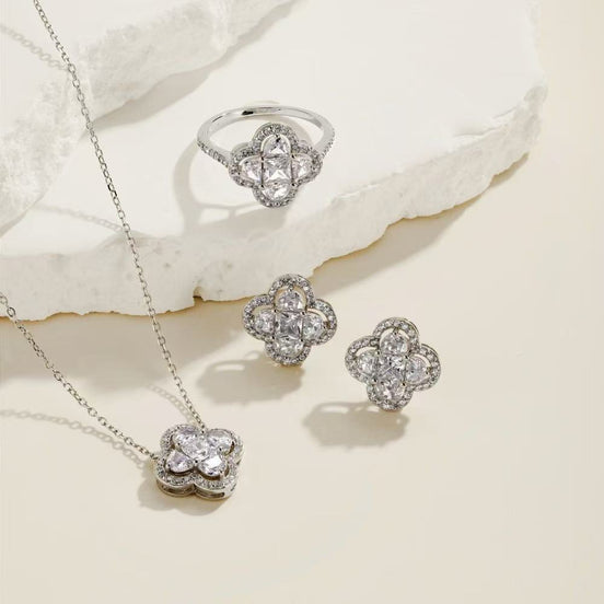 Silver Four-leaf Clover SET