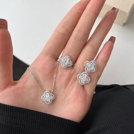 Silver Four-leaf Clover SET
