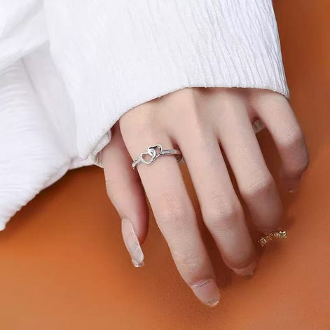 S925 Sterling Silver Double Heart Design Ring