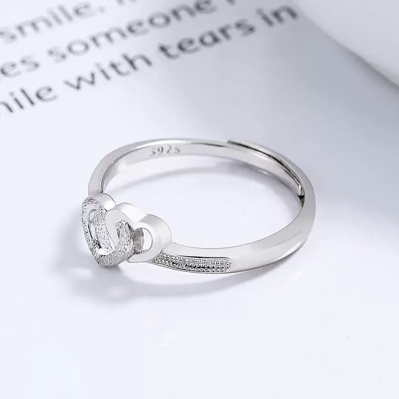 S925 Sterling Silver Double Heart Design Ring