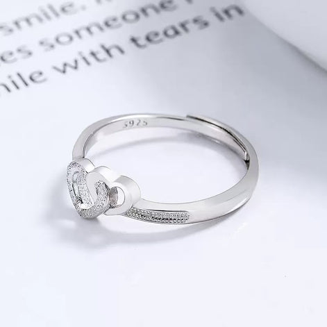 S925 Sterling Silver Double Heart Design Ring