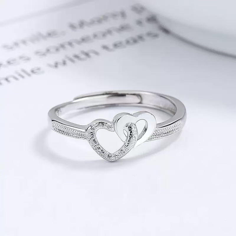 S925 Sterling Silver Double Heart Design Ring