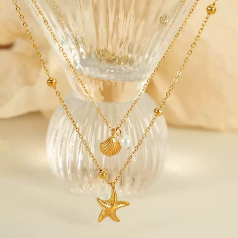 Starfish Shell Double Layer Necklace