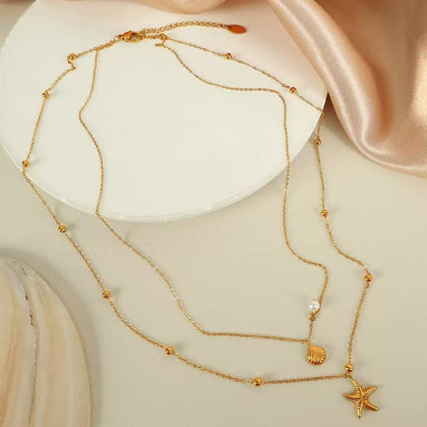 Starfish Shell Double Layer Necklace
