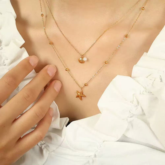 Starfish Shell Double Layer Necklace