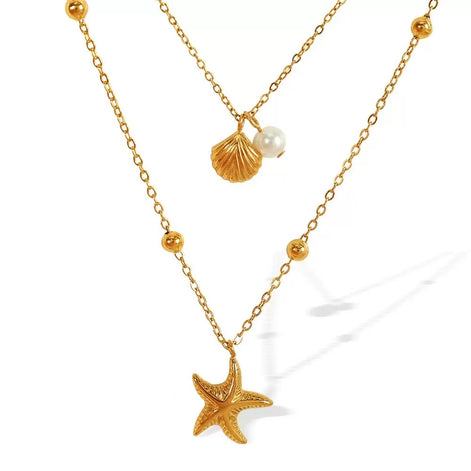 Starfish Shell Double Layer Necklace