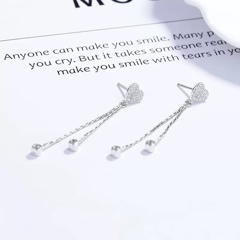 Heart Tassel S925 Sterling Silver Earring