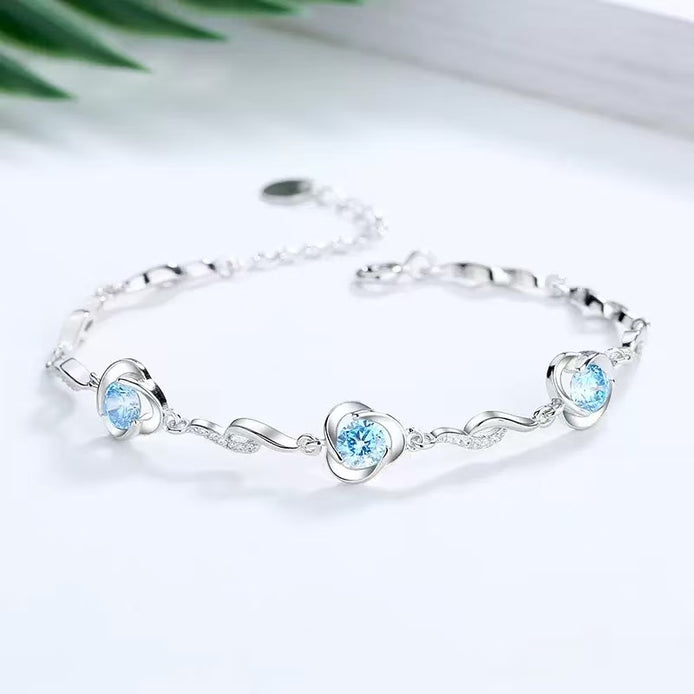 Interlocking Blue Zircon S925 Sterling Silver Bracelet