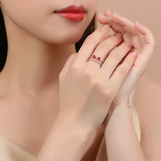 Double Layer Design Red Bow S925 Sterling Silver Ring