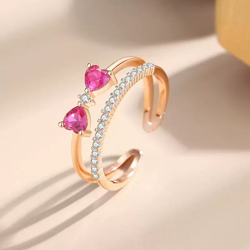 Double Layer Design Red Bow S925 Sterling Silver Ring