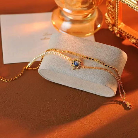 Double-layer Chain Design Eight-Pointed Star Pearl Bracelet