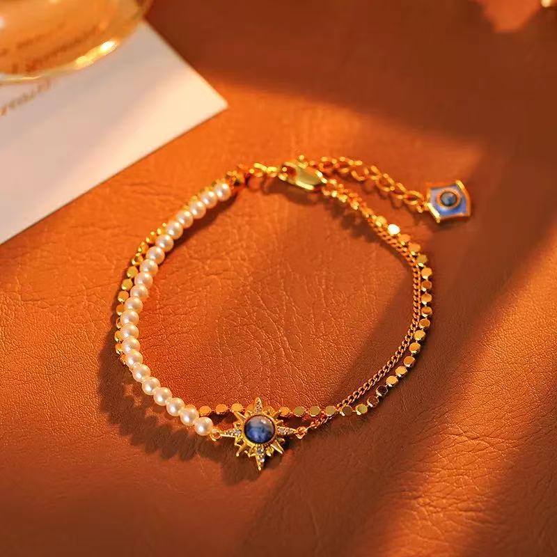 Double-layer Chain Design Eight-Pointed Star Pearl Bracelet
